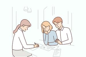 Illustration of couple with female lawyer
