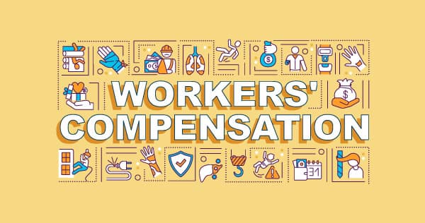 Workers Compensation text on yellow baclground solid 600 pixesl wide